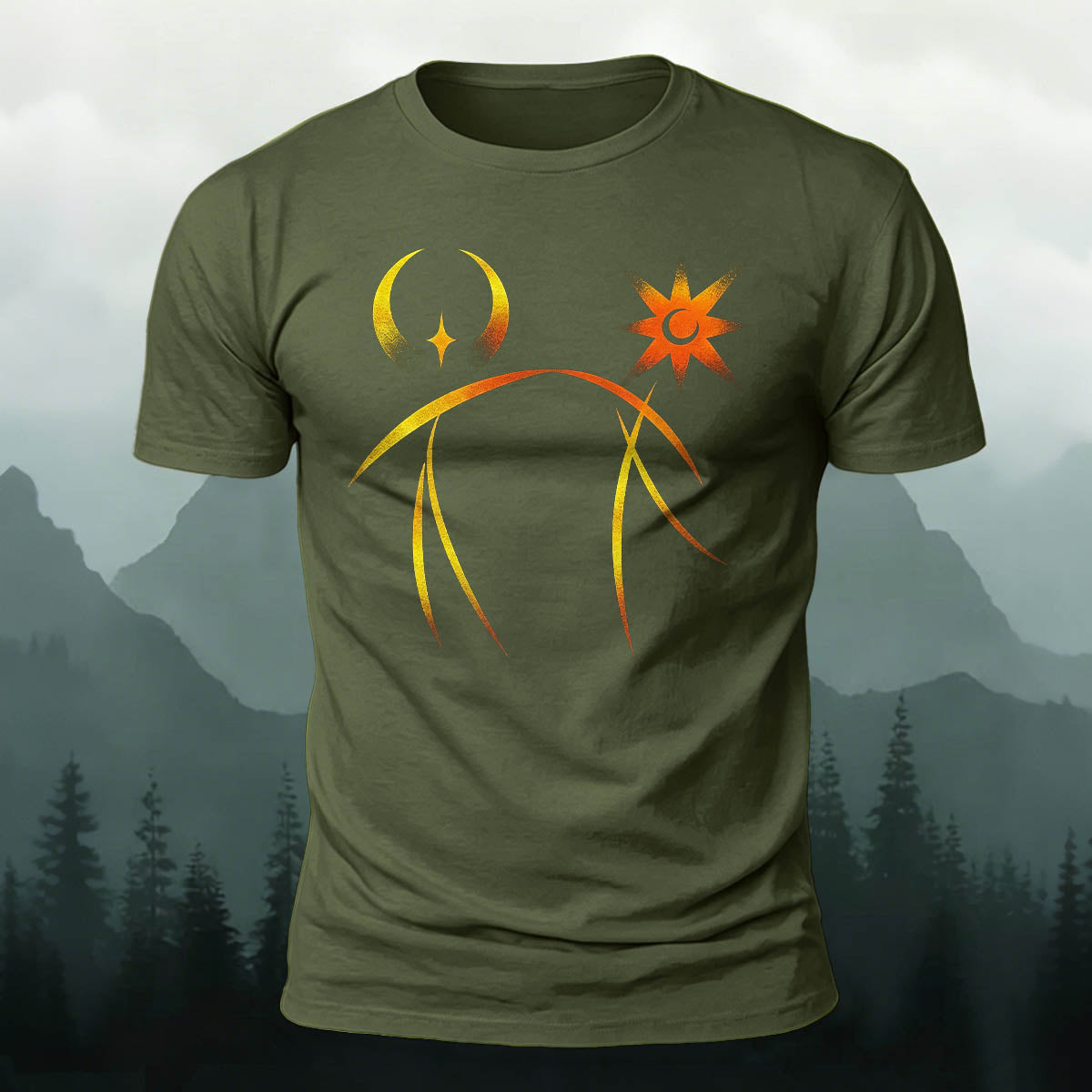 Line Sun Moon Fashion Casual Breathable T-Shirt