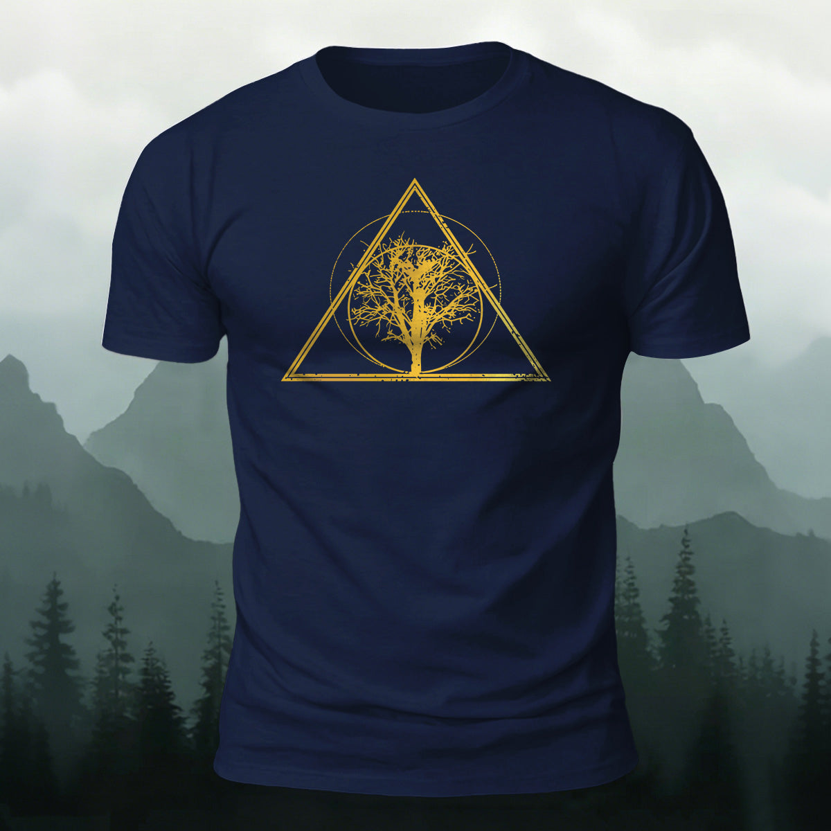 Tree-shaped Pattern Minimalist 100% Cotton T-Shirt Navy
