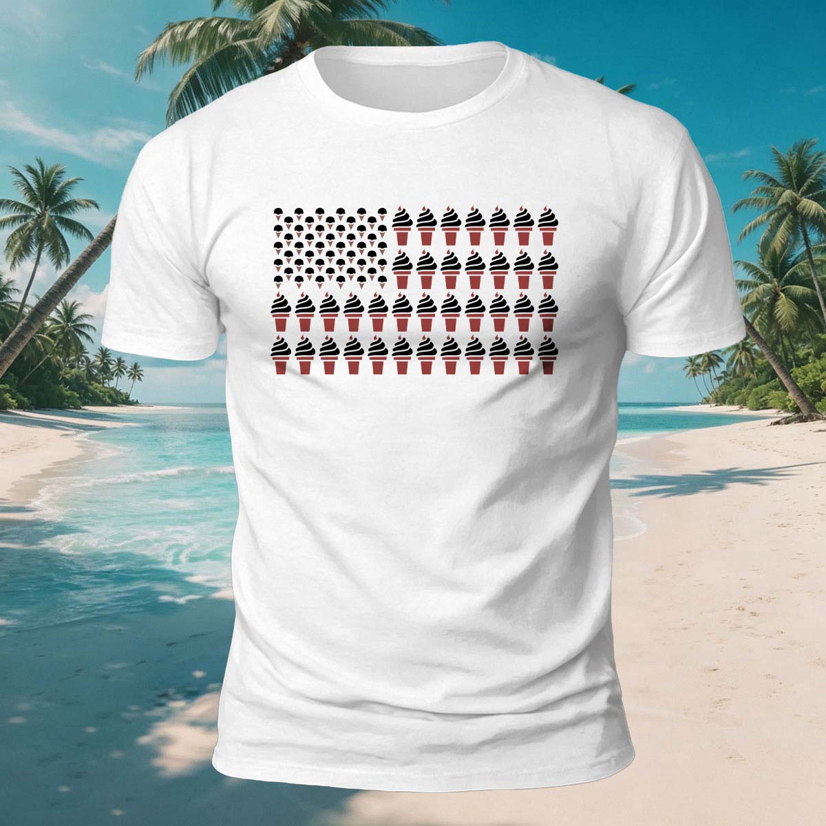 Ice Cream Flag Print Versatile Breathable Cotton T-Shirt