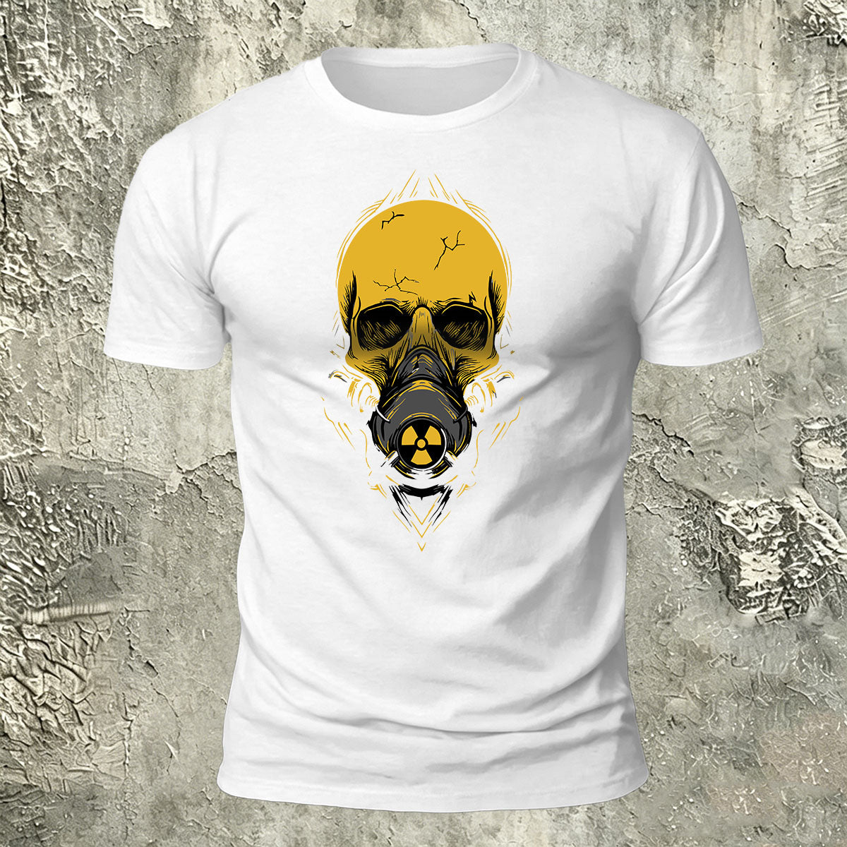 Gas Mask Skull Print Cotton Crew Neck T-Shirt White