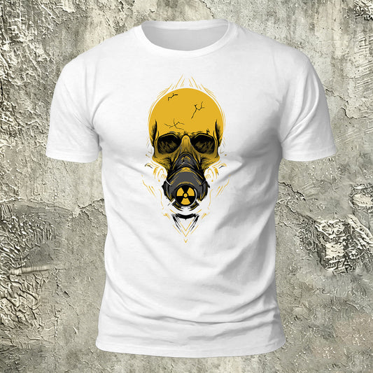 Gas Mask Skull Print Cotton Crew Neck T-Shirt White