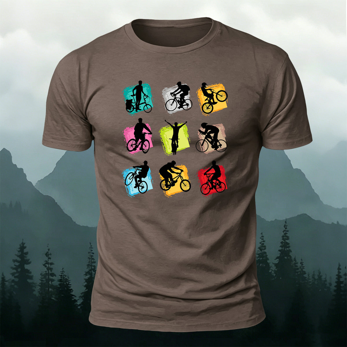 Colorful Nine-Grid Cycling Series Printed Cotton T-Shirt