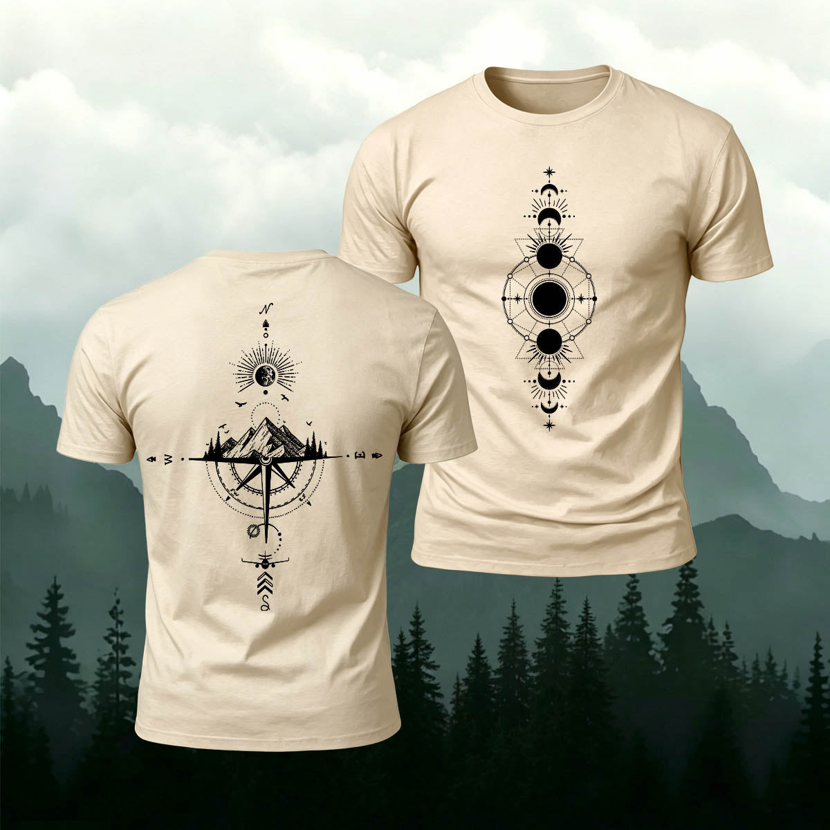 Cosmic and Nature Print Casual Cotton T-Shirt