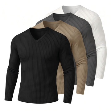 Ribbed Solid Slim Men V-neck T-Shirt