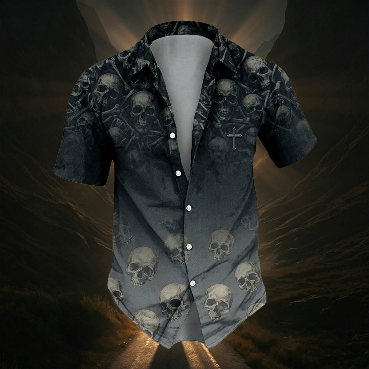 Men's Skull Print Gradient Shirt