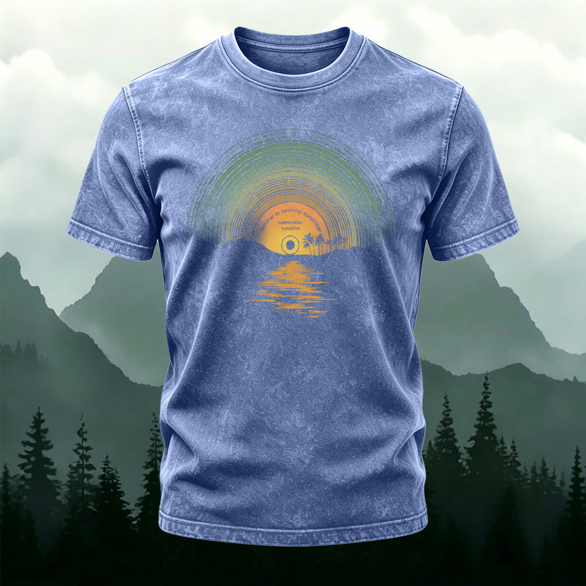 Sunset Pattern Street Casual Washed Cotton T-Shirt