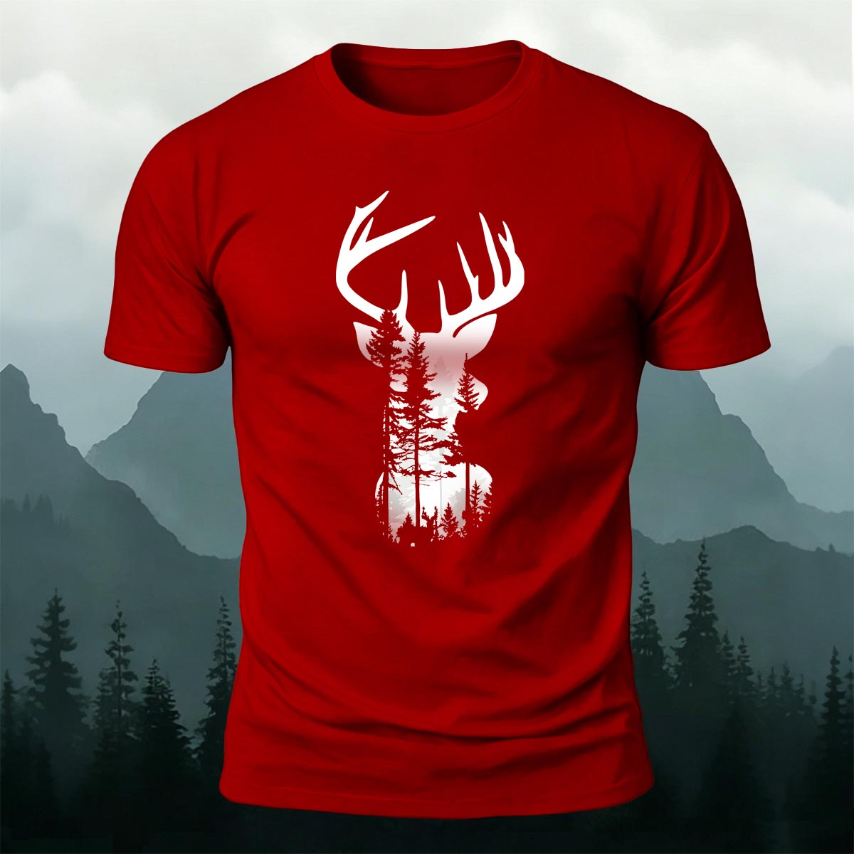 Moose Forest Print Natural Skin-Friendly T-Shirt