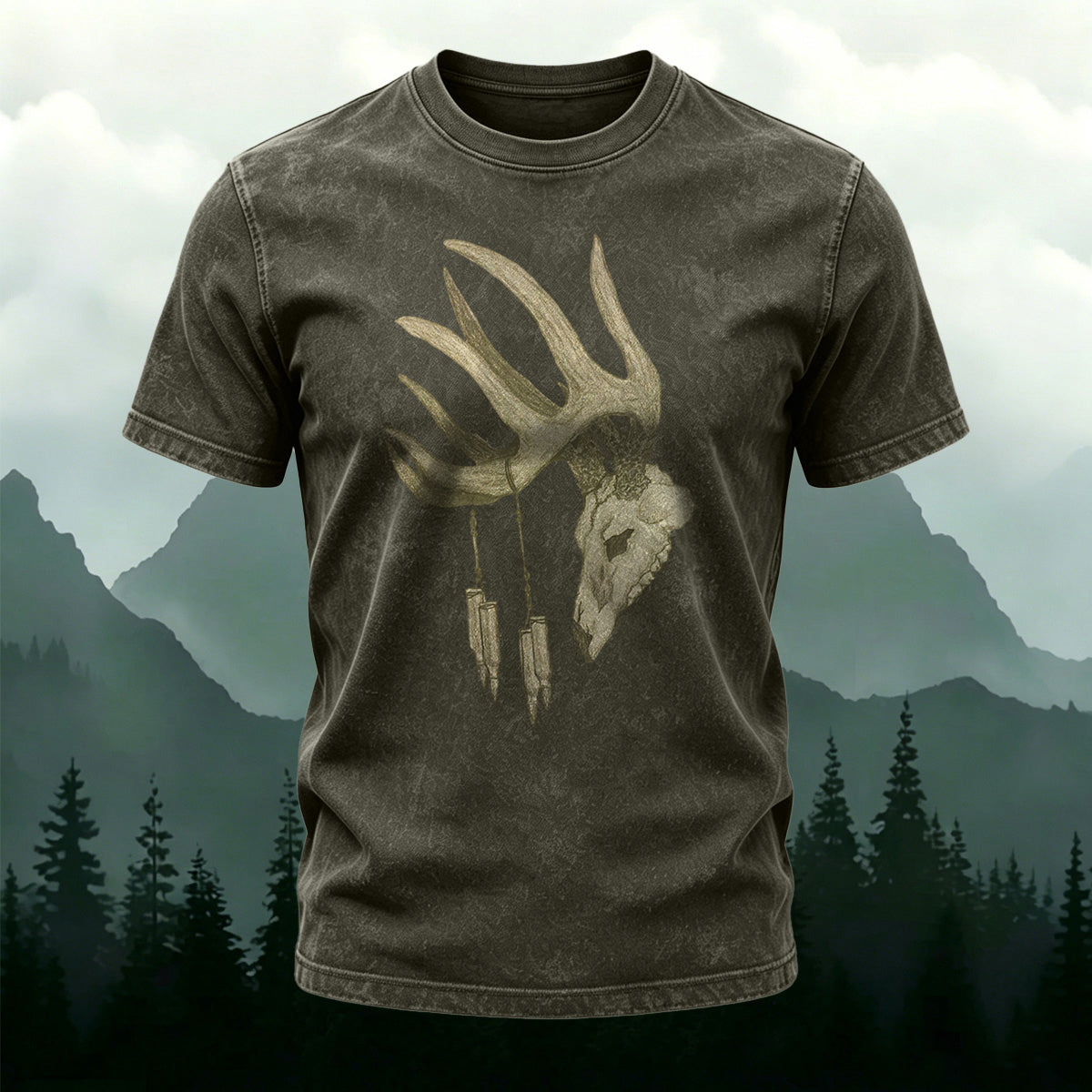 Vintage Antelope Print Casual Skin-Friendly Cotton T-Shirt