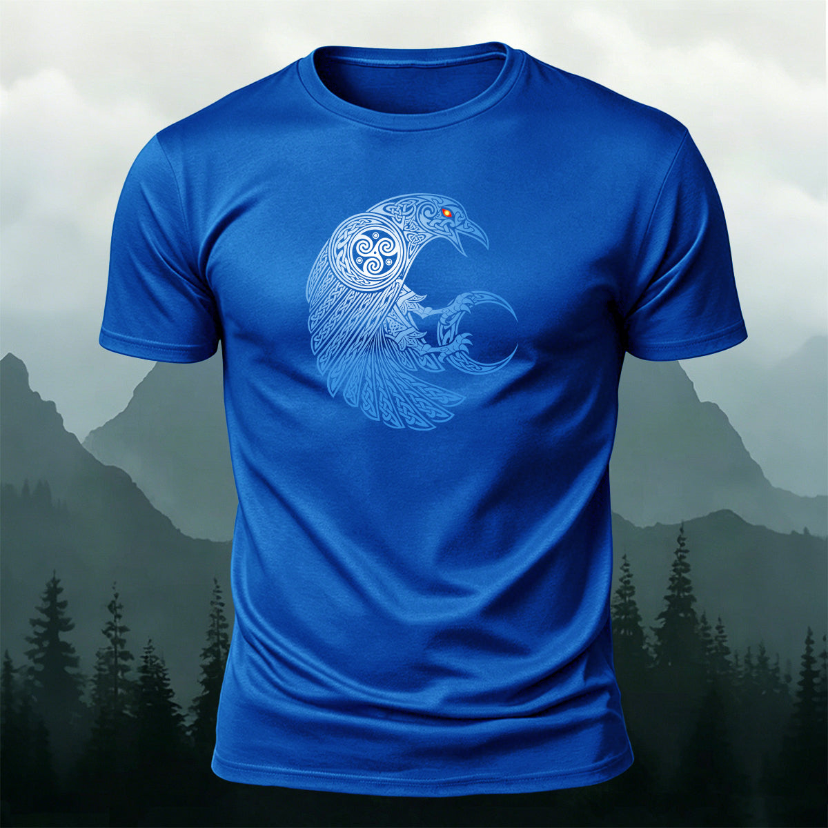 Red-Eyed Crow Print Soft-Touch Cotton T-Shirt
