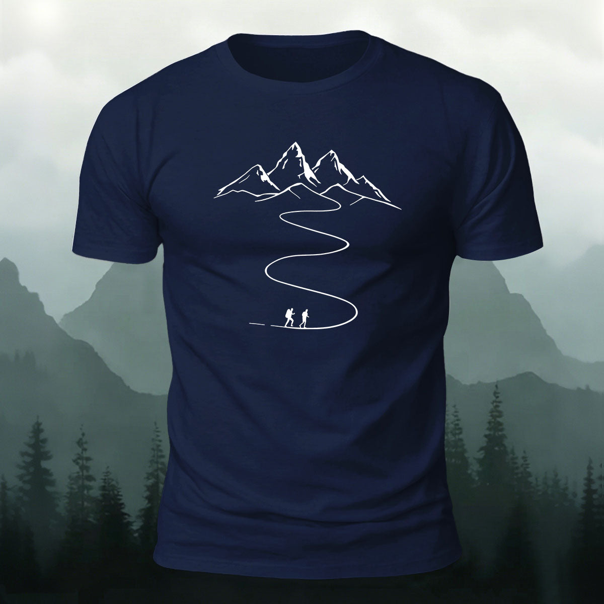 Hiking Style Pattern Skin-friendly Cotton T-shirt Navy