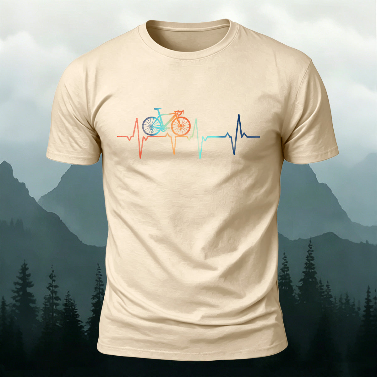 Bicycle Color Print Natural Soft-touch Feel T-Shirt Beige