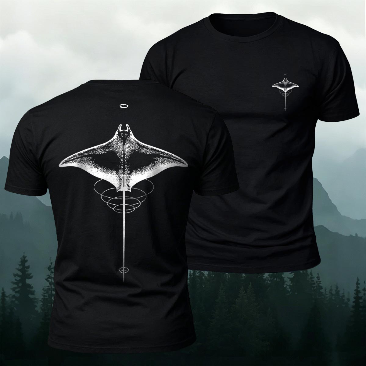 Minimalist Manta Ray Pattern Premium Cotton T-Shirt