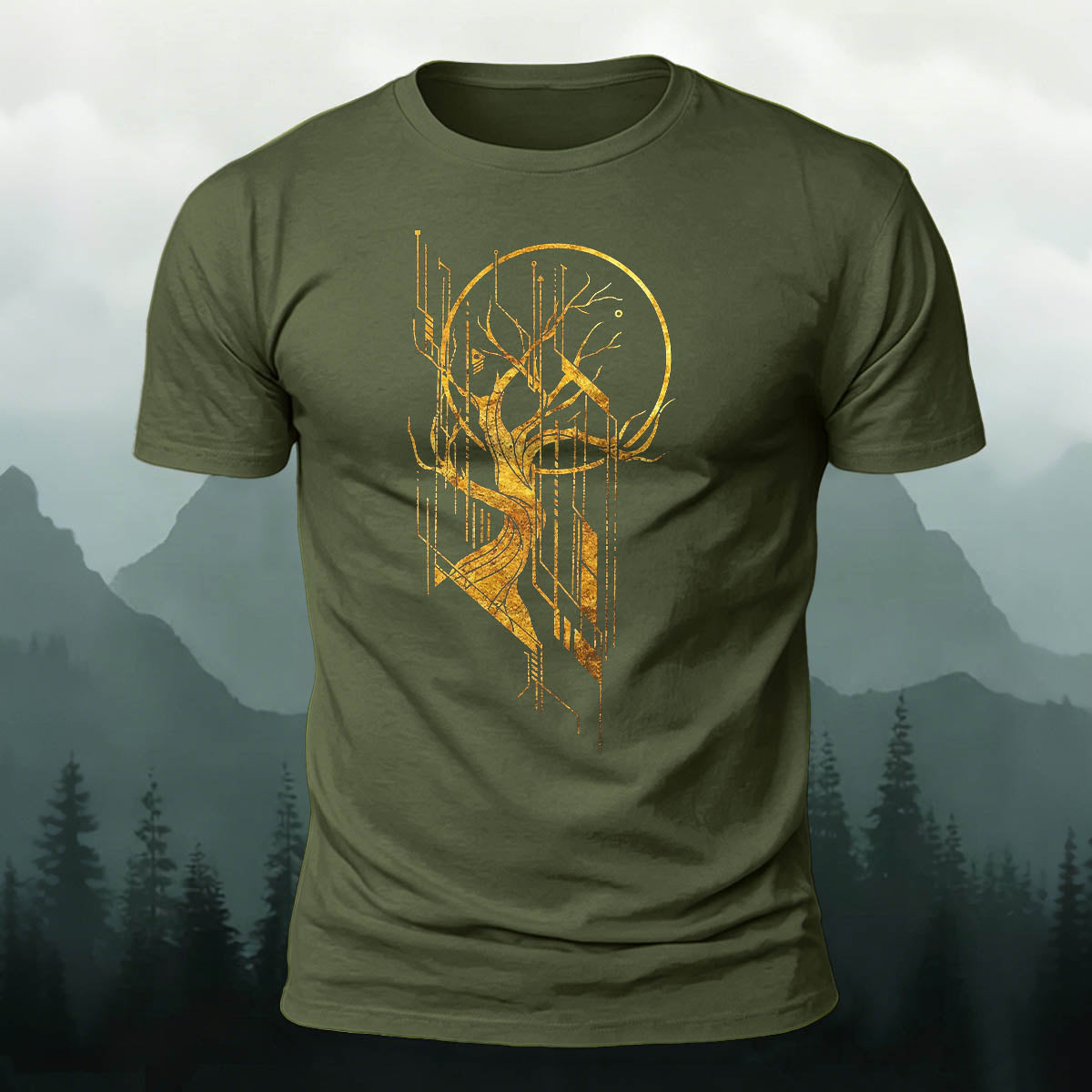Line Tree Graphic Casual Premium Cotton T-Shirt
