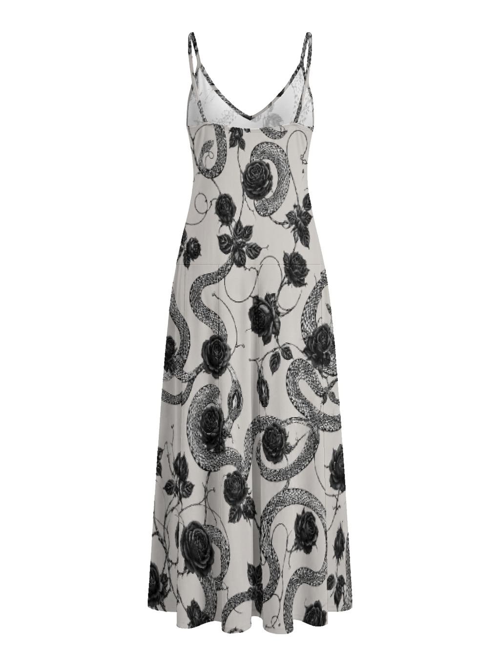 Elegant Rose-Patterned Snake Print Long Dress