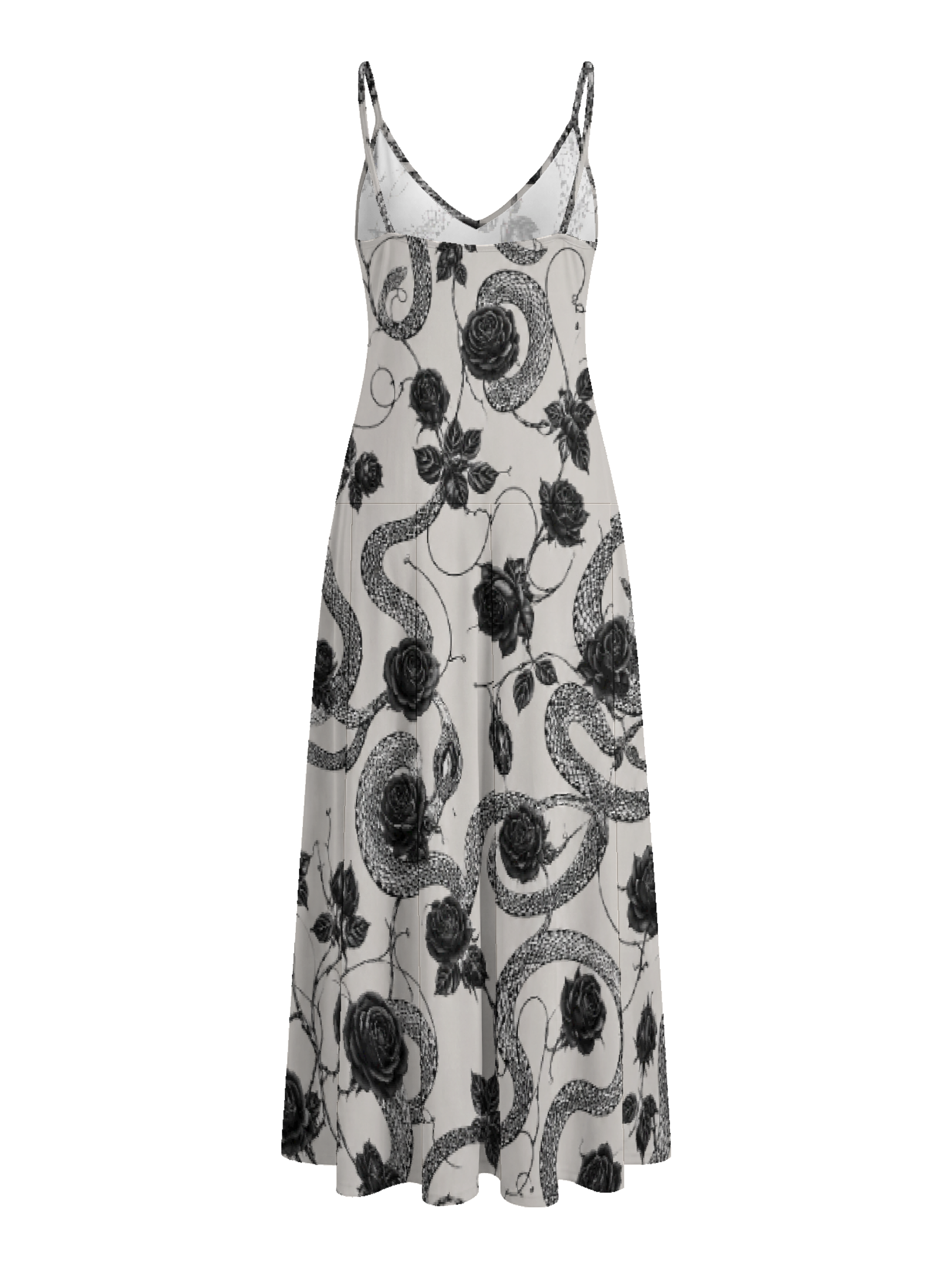 Elegant Rose-Patterned Snake Print Long Dress