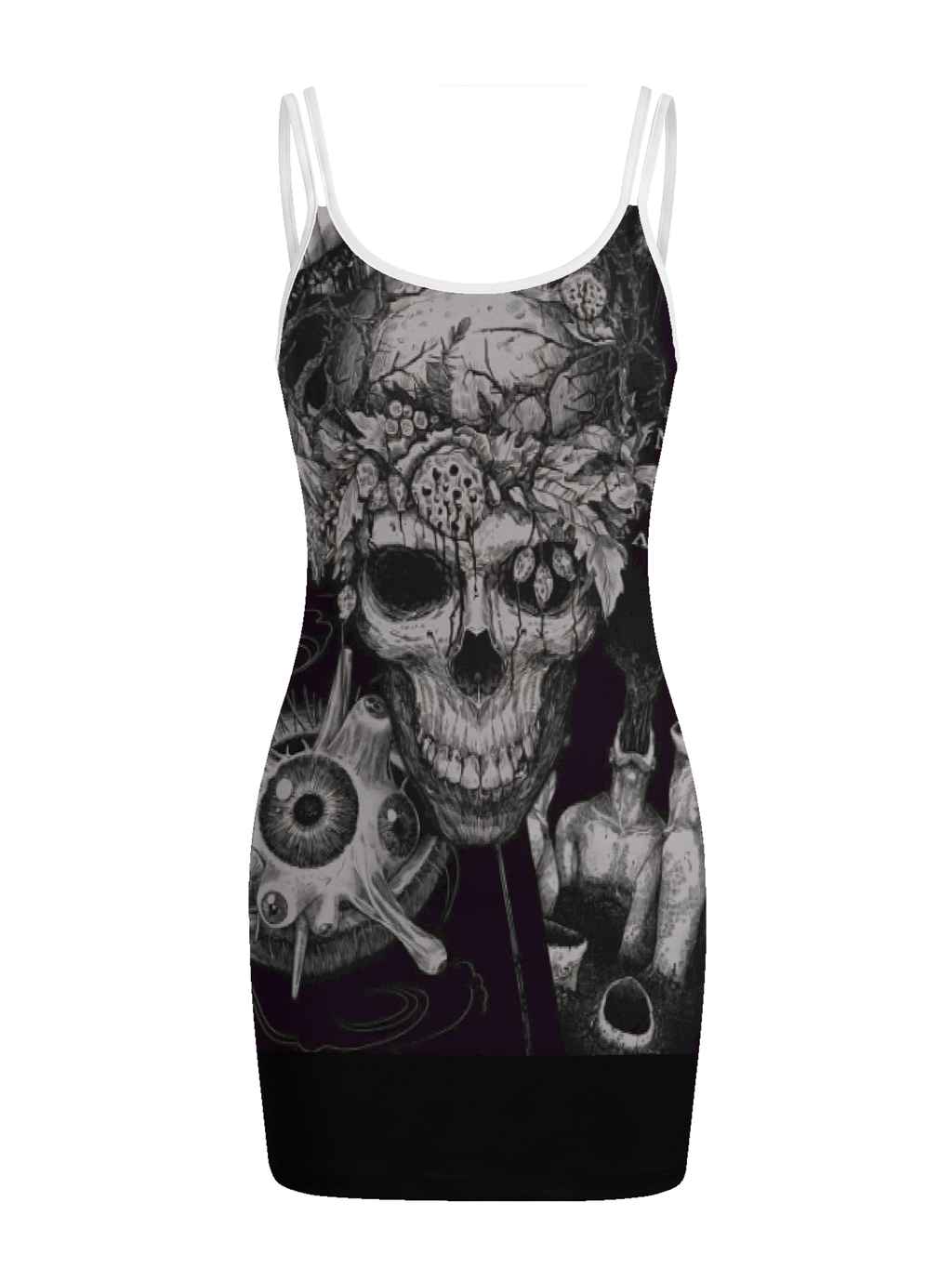 Dark Gothic Skull-Print Spaghetti-Strap Dress