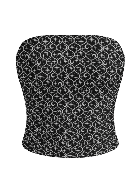 Gothic Star Moon Print Strapless Sleeveless Top