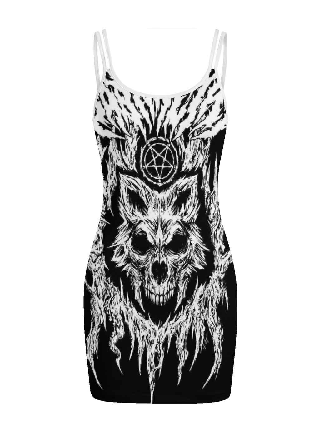 Trendy Gothic Skull-Print Spaghetti-Strap Dress
