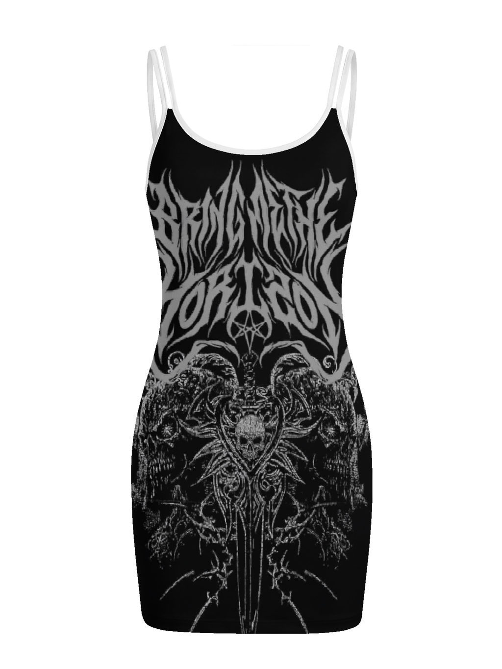 Gothic-Print Strapless Dark Sexy Spaghetti-Strap Dress