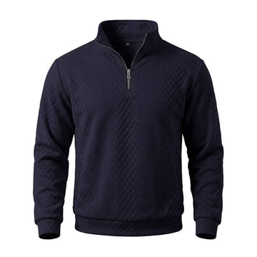 Zipper Polo Collar Long Sleeve Pockets Sweatshirt
