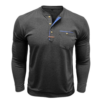 Long Sleeve Henley Collar Pocket T-Shirt