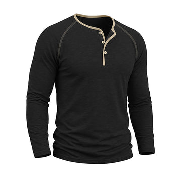 Stitch Colorblock Long Sleeve Henley Collar T-Shirt