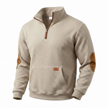 Waffle Long Sleeve Zip Polo Pocket Sweatshirt